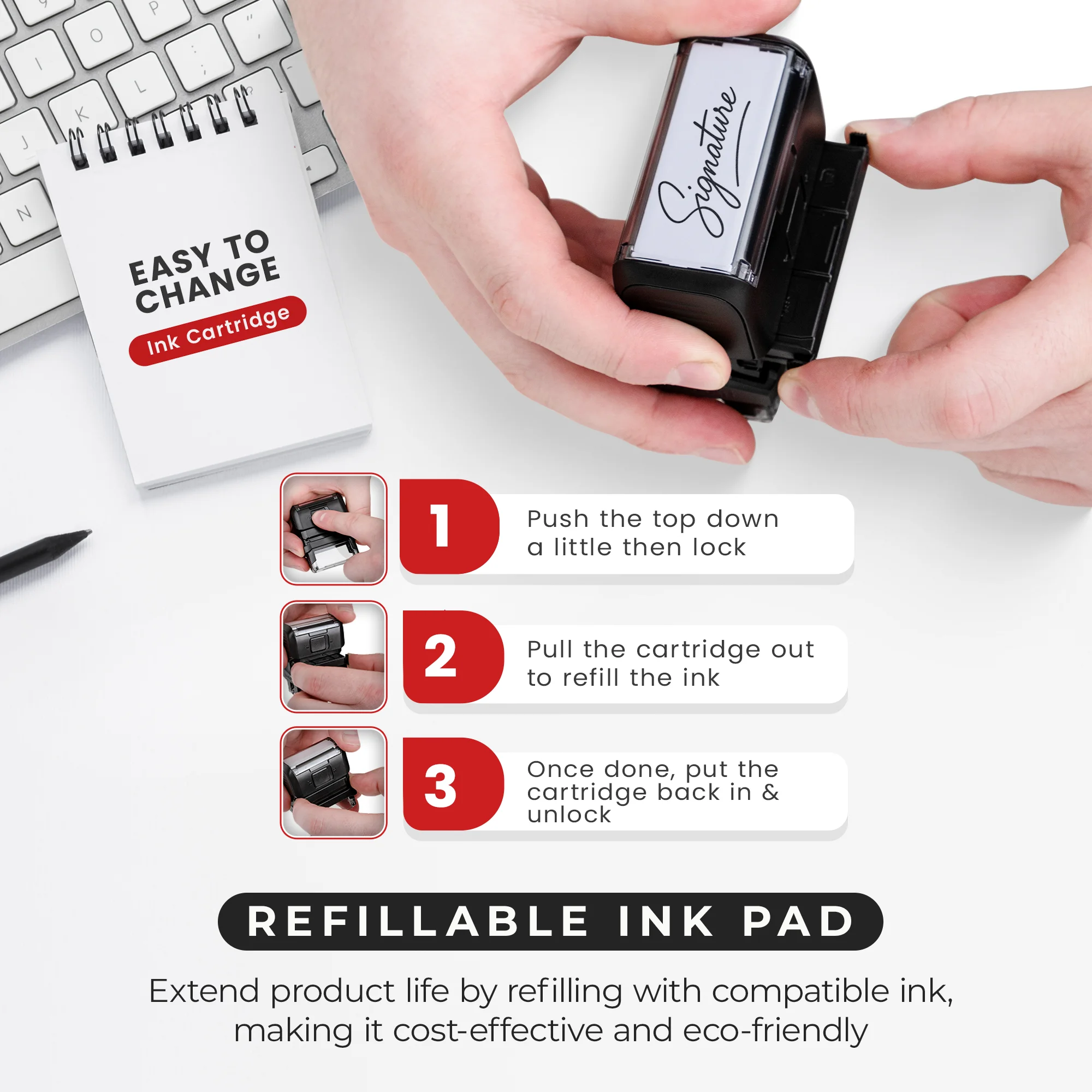 Custom self inking stamp refill process for personalized rubber stamps signature stamp custom rubber stamps with easy ink cartridge replacement